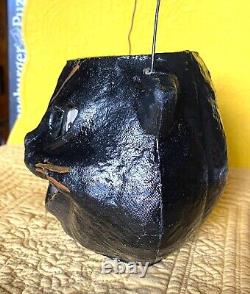 Vintage Antique Papier Mache Halloween Black Scaredy Cat Candy Container Lantern