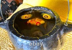 Vintage Antique Papier Mache Halloween Black Scaredy Cat Candy Container Lantern