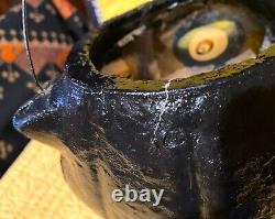 Vintage Antique Papier Mache Halloween Black Scaredy Cat Candy Container Lantern