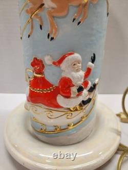 Vintage Atlantic Mold Ceramic Christmas Candle 3D Santa Sleigh & Reindeer 14.5