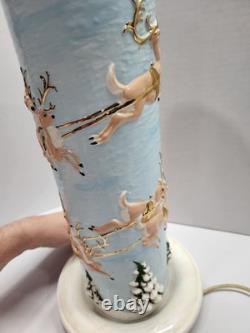 Vintage Atlantic Mold Ceramic Christmas Candle 3D Santa Sleigh & Reindeer 14.5