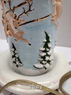 Vintage Atlantic Mold Ceramic Christmas Candle 3D Santa Sleigh & Reindeer 14.5