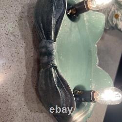 Vintage Atlantic Mold Ceramic Wreath Lights Teal Green Glitter Bow 11 Flaw