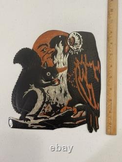 Vintage Beistle Diecut Owl Squirrel Moon Silver Foil Black Orange 1932