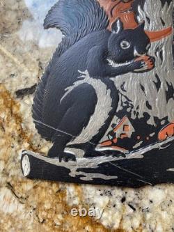 Vintage Beistle Diecut Owl Squirrel Moon Silver Foil Black Orange 1932