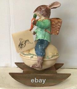 Vintage Bethany Lowe Easter Bunny Rocker Candy Container 10x7 Folk Art