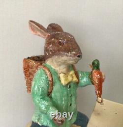 Vintage Bethany Lowe Easter Bunny Rocker Candy Container 10x7 Folk Art