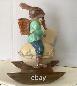 Vintage Bethany Lowe Easter Bunny Rocker Candy Container 10x7 Folk Art