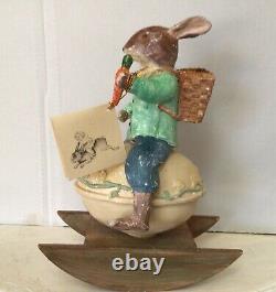 Vintage Bethany Lowe Easter Bunny Rocker Candy Container 10x7 Folk Art