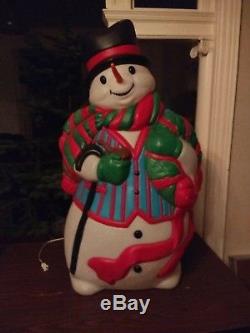 Vintage Blow Mold Snowman Santa's Best Christmas Large Outdoor Light 43 Tall
