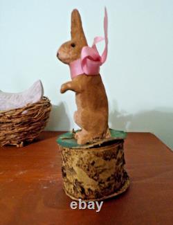 Vintage Bunny Rabbit Paper Mache Candy Container on cardboard holder 6 Unusual