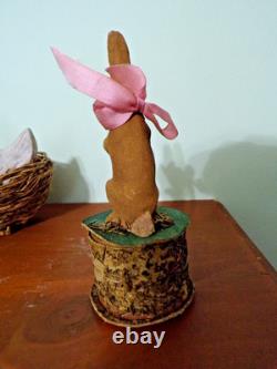 Vintage Bunny Rabbit Paper Mache Candy Container on cardboard holder 6 Unusual