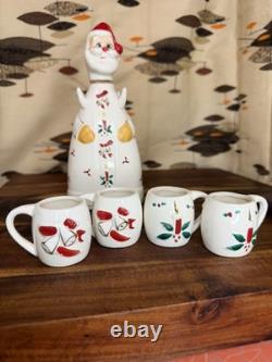 Vintage CAPRI Creations Ceramic Santa Whiskey Decanter Set with mini mugs