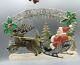 Vintage Christmas Glitter Santa Claus Sleigh Reindeer Embossed Die Cut 13-inch