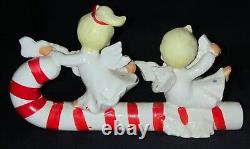 Vintage Ceramic Christmas Figurine'merry Christmas' Angels On Candy Cane Sled