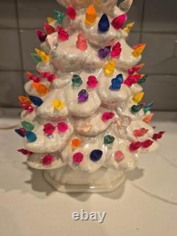 Vintage Ceramic Christmas Tree 12 Tall 7 Wide White Opalescent Signed By Ruth