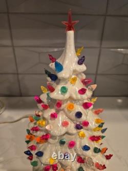 Vintage Ceramic Christmas Tree 12 Tall 7 Wide White Opalescent Signed By Ruth