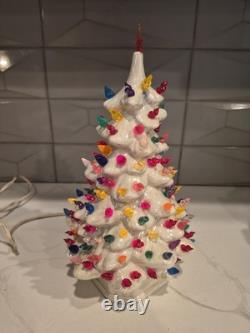 Vintage Ceramic Christmas Tree 12 Tall 7 Wide White Opalescent Signed By Ruth
