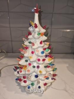 Vintage Ceramic Christmas Tree 12 Tall 7 Wide White Opalescent Signed By Ruth