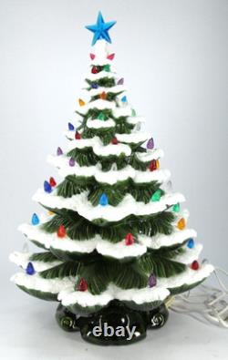 Vintage Ceramic Christmas Tree 22 with Star Snow Flocked Music Box Decoration