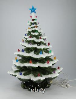 Vintage Ceramic Christmas Tree 22 with Star Snow Flocked Music Box Decoration