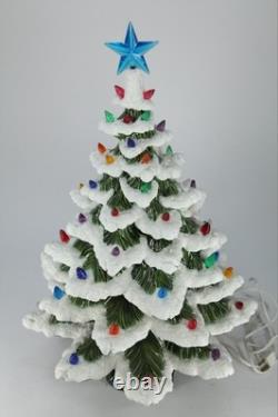 Vintage Ceramic Christmas Tree 22 with Star Snow Flocked Music Box Decoration