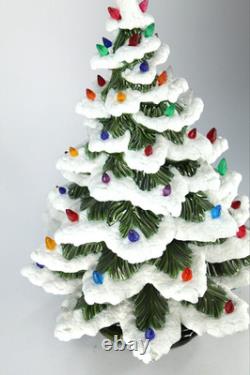 Vintage Ceramic Christmas Tree 22 with Star Snow Flocked Music Box Decoration