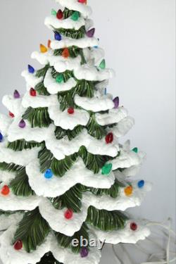 Vintage Ceramic Christmas Tree 22 with Star Snow Flocked Music Box Decoration