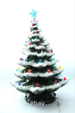 Vintage Ceramic Christmas Tree 22 with Star Snow Flocked Music Box Decoration