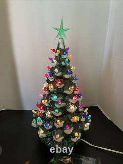 Vintage Ceramic Christmas Tree FLOCKED Green 16