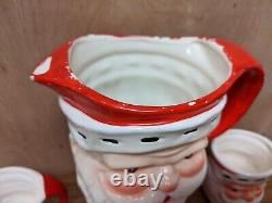 Vintage Ceramic Santa Face Pitcher & 5 Mugs