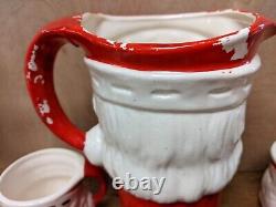 Vintage Ceramic Santa Face Pitcher & 5 Mugs