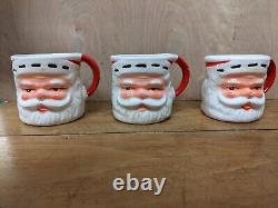 Vintage Ceramic Santa Face Pitcher & 5 Mugs