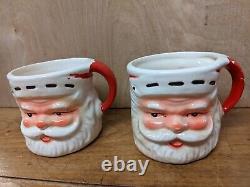 Vintage Ceramic Santa Face Pitcher & 5 Mugs