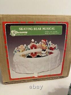 Vintage Christmas Around The World Multicolor Skating Bear Musical Box Mirrored
