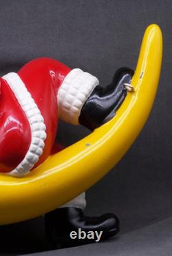 Vintage Christmas Barcana Fiberglass Santa Claus Sleeping on Moon Decoration