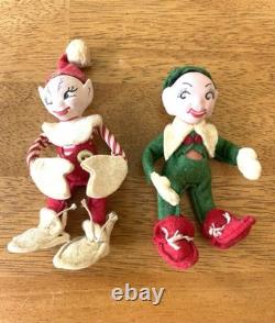 Vintage Christmas Holiday House Jump Jump Elves Lot of Two Pixies Poseable 1940s