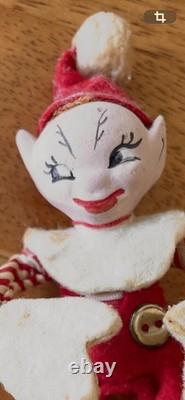 Vintage Christmas Holiday House Jump Jump Elves Lot of Two Pixies Poseable 1940s
