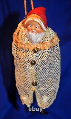 Vintage Christmas Mesh Bag Candy Container, Santa Claus, Celluloid Face Minty