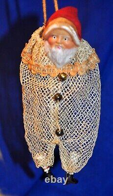 Vintage Christmas Mesh Bag Candy Container, Santa Claus, Celluloid Face Minty