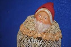 Vintage Christmas Mesh Bag Candy Container, Santa Claus, Celluloid Face Minty