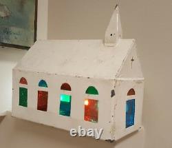 Vintage Christmas Religious White Windows Cross Church American Folk Art Decor