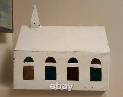 Vintage Christmas Religious White Windows Cross Church American Folk Art Decor