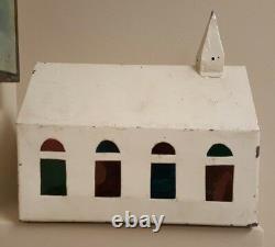 Vintage Christmas Religious White Windows Cross Church American Folk Art Decor