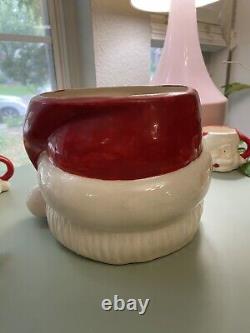 Vintage Christmas Santa Claus Ceramic Punch Bowl with Ladle and 8 Cups Rare
