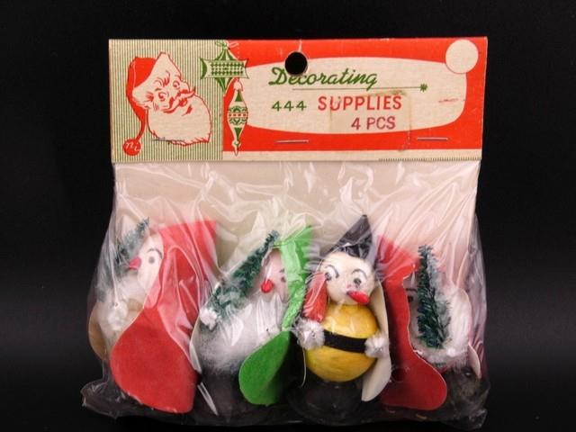 Vintage Christmas Spun Cotton Pixie Elf Santa With Chenille Tree Japan Package