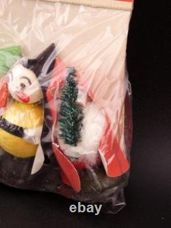 Vintage Christmas Spun Cotton Pixie Elf Santa with Chenille Tree Japan Package