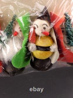 Vintage Christmas Spun Cotton Pixie Elf Santa with Chenille Tree Japan Package