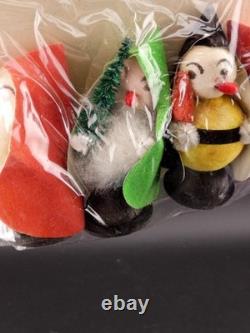 Vintage Christmas Spun Cotton Pixie Elf Santa with Chenille Tree Japan Package
