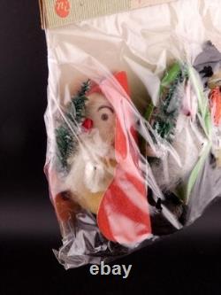 Vintage Christmas Spun Cotton Pixie Elf Santa with Chenille Tree Japan Package